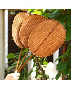 Buddha Stones Chinese Style Handmade Bamboo Woven Oval Round Banana Conical Shape Long Handle Fan - Purple Bamboo / Conical Type 23*20*45cm