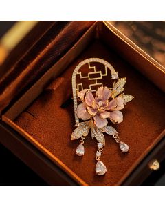 Buddha Stones Chinese-style Window Purple Peony Flower Tassel Copper Brooch - Purple Peony Flower About 13.3*9.2*8.4cm