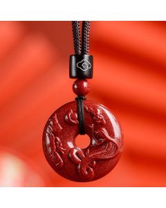 Buddha Stones Chinese Zodiac Cinnabar Peace Buckle Calm Necklace Pendant - Pig / Medium 32*9mm