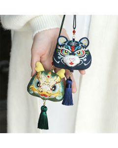 Buddha Stones Chinese Zodiac Embroidered Dragon Tiger Tassel Luck Cute Animal Decor - Ox