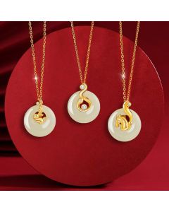 Buddha Stones Chinese Zodiac Hetian Jade 925 Sterling Silver Abundance Necklace Pendant - Hetian Jade 925 Sterling Silver-Pig