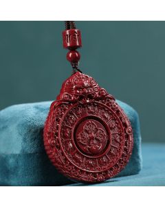 Buddha Stones Chinese Zodiac Natural Cinnabar Bagua Amulet Keep Away Evil Spirits Necklace Pendant - Cinnabar(Calm♥Concentration)