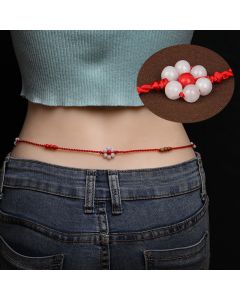 Buddha Stones Chinese Zodiac Peach Wood Blessing Red String Belly Chain - Ruyi