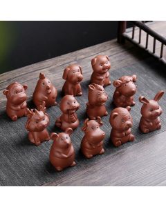 Buddha Stones Chinese Zodiac Purple Clay Wealth Ceramic Tea Pet Home Figurine Decoration - Pig 4.4cm*4.8cm*7.4cm