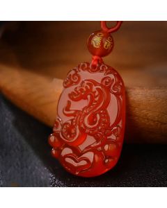 Buddha Stones Chinese Zodiac Red Agate Luck Necklace Pendant - Pig