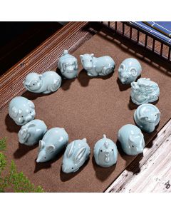 Buddha Stones Chinese Zodiac Wealth Ceramic Tea Pet Home Figurine Decoration - Pig 7cm*5cm*4.5cm