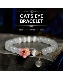 Buddha Stones Chrysoberyl Cat's Eye Pink Flowers Support Bracelet - Cat's Eye(Wrist Circumference: 14-17cm)