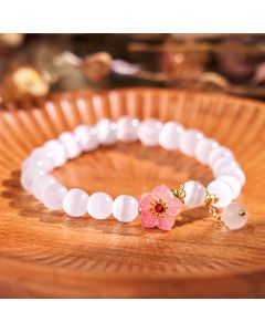 Buddha Stones Chrysoberyl Cat's Eye Pink Flowers Support Bracelet - Cat's Eye(Wrist Circumference: 14-17cm)