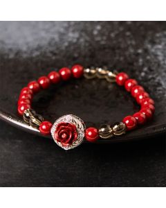Buddha Stones Cinnabar Angora Red Shell Pearl Rose Petals Calm Bracelet - Cinnabar(Wrist Circumference: 15-17cm)