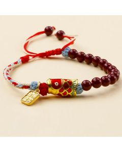 Buddha Stones Cinnabar Beads Lucky Koi Fish Blessing Bracelet - Koi Fish(Wrist Circumference: 14-19cm)