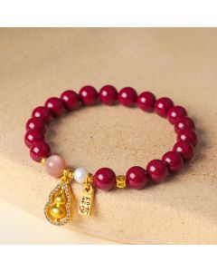 Buddha Stones Cinnabar Blessing Attract Fortune Bracelet - Red Cinnabar(Wrist Circumference: 14-15 cm)