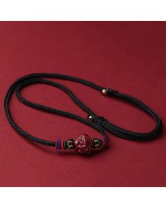 Buddha Stones Cinnabar Chinese Zodiac Black String Blessing Necklace Pendants - Cinnabar Pig