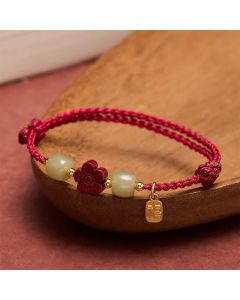 Buddha Stones Cinnabar Fu Character Flowers Red String Blessing Bracelet - Red String(Protection ♥ Luck)
