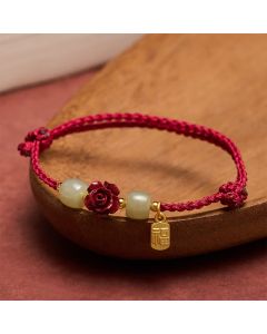 Buddha Stones Cinnabar Fu Character Rose Red String Blessing Bracelet - Red String(Protection ♥ Luck)