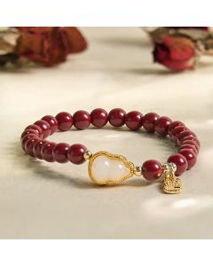 Buddha Stones Cinnabar Gourd Fu Character Charm Blessing Bracelet - Cinnabar(Wrist Circumference: 14-16cm)