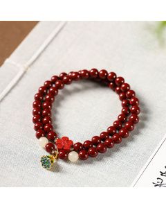 Buddha Stones Cinnabar Lotus Charm Double Wrap Blessing Bracelet - Cinnabar Lotus(Wrist Circumference: 14-15cm)