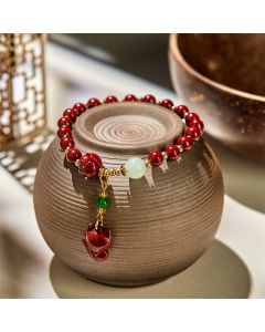 Buddha Stones Cinnabar Lotus Cute Fox Charm Blessing Bracelet - Cinnabar(Wrist Circumference 14-17cm)