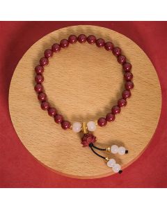 Buddha Stones Cinnabar Lotus Enlightenment Bracelet - 8mm Cinnabar(Wrist Circumference:15–16 cm)