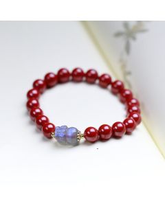 Buddha Stones Cinnabar Moonstone PiXiu Blessing Bracelet - 8mm Cinnabar(Wrist Circumference 14-16cm)
