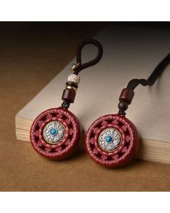 Buddha Stones Cinnabar Om Mani Padme Hum Blessing Rotatable Necklace Pendant Key Chain - Cinnabar Key Chain
