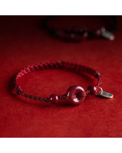 Buddha Stones Handmade Cinnabar Peace Buckle Safe and Healthy Charm Blessing String Bracelet Anklet - Black / Anklet(Anklet Circumference 18-32cm)