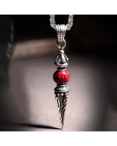 Buddha Stones Cinnabar Sanskrit Dorje Vajra Pattern Blessing Necklace Pendant - Cinnabar Dorje Vajra Pattern