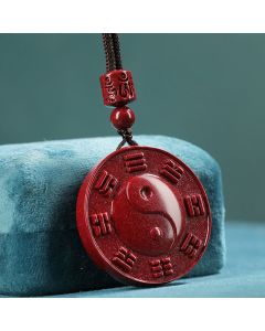 Buddha Stones Cinnabar Yin Yang Bagua Blessing Necklace Pendant - Cinnabar(Calm♥Concentration)