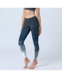 Buddha Stones Circular Mandala Flower Print Gym Leggings Women's Yoga Pants - SteelBlue / US18，UK/AU22，EU50 (4XL)