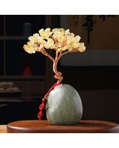 Buddha Stones Citrine Amethyst Green Aventurine Crystal Tree Ceramic Base Prosperity Home Decoration - Pink Crystal 4.5*12cm