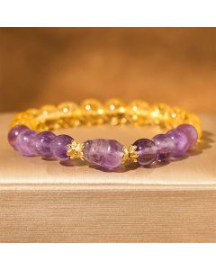 Buddha Stones Citrine Amethyst Pixiu Prosperity Bracelet - Citrine Amethyst(Wrist Circumference: 15-16cm)