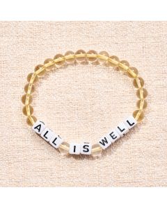 Buddha Stones Citrine Clear Quartz ALL IS WELL Letters Beads Pleasure Bracelet - Citrine(Happiness ♥ Prosperity)