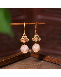 Buddha Stones Citrine Lotus Enlightenment Enamel Drop Earrings - Lotus(Enlightenment ♥ New Beginnings) / Citrine(Abundance ♥ Positivity)