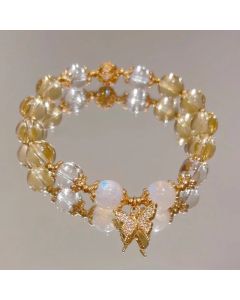 Buddha Stones Citrine Moonstone Butterfly Charm Prosperity Protection Bracelet - Citrine(Wrist Circumference 14-15cm)