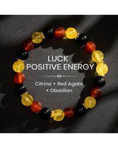 Buddha Stones Citrine Red Agate Black Obsidian Beads Generosity Bracelet - 8mm