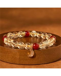 Buddha Stones Citrine Red Agate Moon Prosperity Bracelet - Citrine Red Agate (Wrist Circumference: 15-16cm)