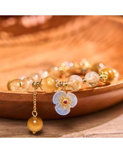 Buddha Stones Citrine Tiger Eye Flower Charm Generosity Bracelet - Citrine Tiger Eye(Wrist Circumference: 14-17cm)