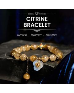 Buddha Stones Citrine Tiger Eye Flower Charm Generosity Bracelet - Citrine Tiger Eye(Wrist Circumference: 14-17cm)