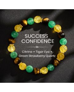 Buddha Stones Citrine Tiger Eye Green Strawberry Quartz Beads Happiness Bracelet - 8mm