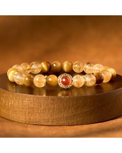 Buddha Stones Citrine Tiger Eye Red Agate Generosity Bracelet - Tiger Eye Citrine(Wrist Circumference: 14-16cm)
