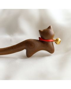 Buddha Stones Classical Chinese Style Cat-shaped Sandalwood Hairpin - Cat-shaped Hairpin