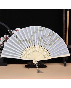 Buddha Stones Classic Birds Singing Flowers Handheld Bamboo Folding Fan - Magnolia Flower and Birds