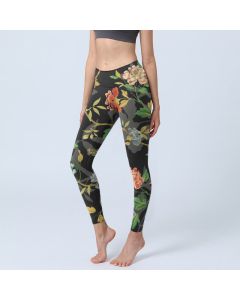 Buddha Stones Classical Flower Leaf Butterfly Bird Pattern Print Gym Leggings Women's Yoga Pants - Black / US4，UK/AU8，EU36 (S)