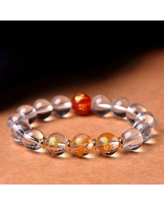 Buddha Stones Clear Quartz Chinese Zodiac Healing Bracelet - Rat Dragon Monkey / 12mm Beads(Wrist Circumference:17–18 cm)