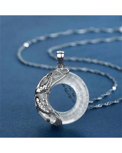 Buddha Stones Clear Quartz Koi Fish Luck Circular Peace Buckle Pendant Necklace - Clear Quartz(Protection ♥ Healing)