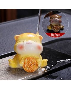 Buddha Stones Color Changing Cute Mini Cat Resin Tea Pet Wealth Home Figurine Decoration - Gray Cat / 4Pcs Set