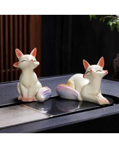 Buddha Stones Color Changing Small Cute Fox Tea Pet Resin Home Figurine Decoration - Color Changing / 1Pc Fox Lying Down 10.4*6.6*7.2cm