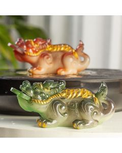 Buddha Stones Color Changing Small PiXiu Copper Coins Resin Tea Pet Wealth Home Figurine Decoration - Green Pixiu 11*5.5*4.5cm