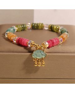 Buddha Stones Colorful Abacus Beads Auspicious Cloud Tourmaline Positive Bracelet - Tourmaline(Wrist Circumference: 16-18cm)
