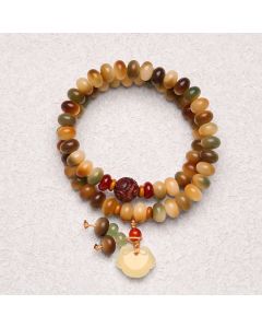 Buddha Stones Colorful Bodhi Seed Peace Lock Charm Wisdom Abacus Beads Double Wrap Bracelet - Bodhi Seed(Wrist Circumference: 14-15cm) / 9*6mm