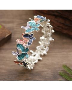 Buddha Stones Colorful Butterfly Love Alloy Elastic Bracelet Bangle - Pink Butterfly 98mm